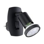 Eglo Vægbelysning Parrini Lamp med Stik  Sort 4.5W 345lm - 830 Varm Hvid | IP20 - Inkl. 1x GU10